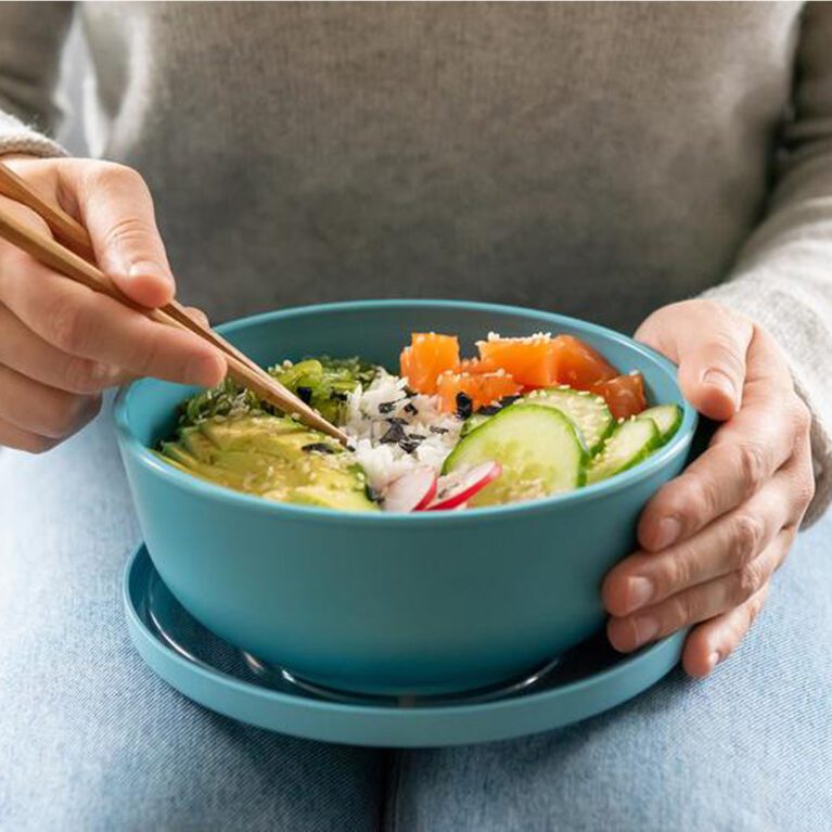 Blue 1L Lunch Bowl with fresh salad